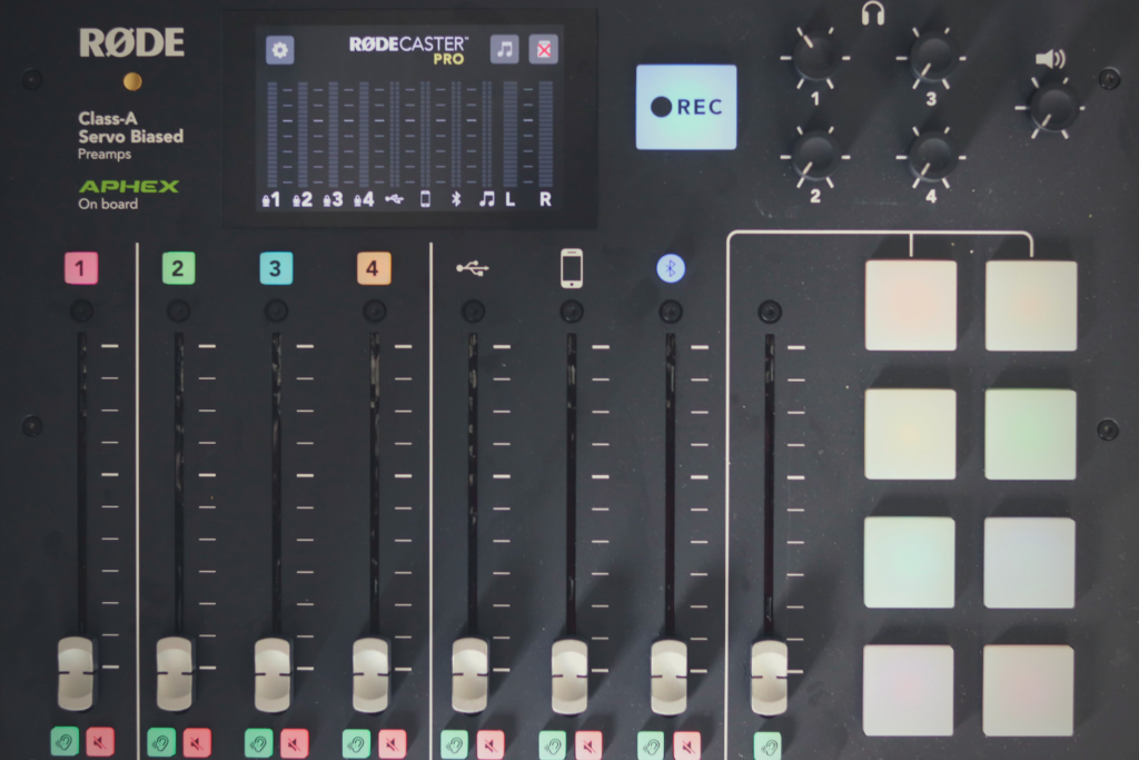 The front panel of the RØDECaster Pro. 